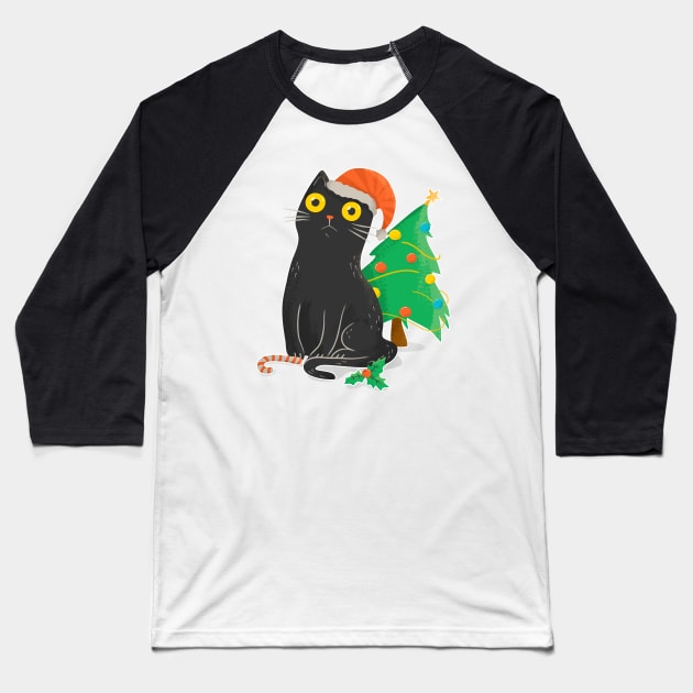 Intense Gaze Black Cat - Christmas Baseball T-Shirt by zorrorojo